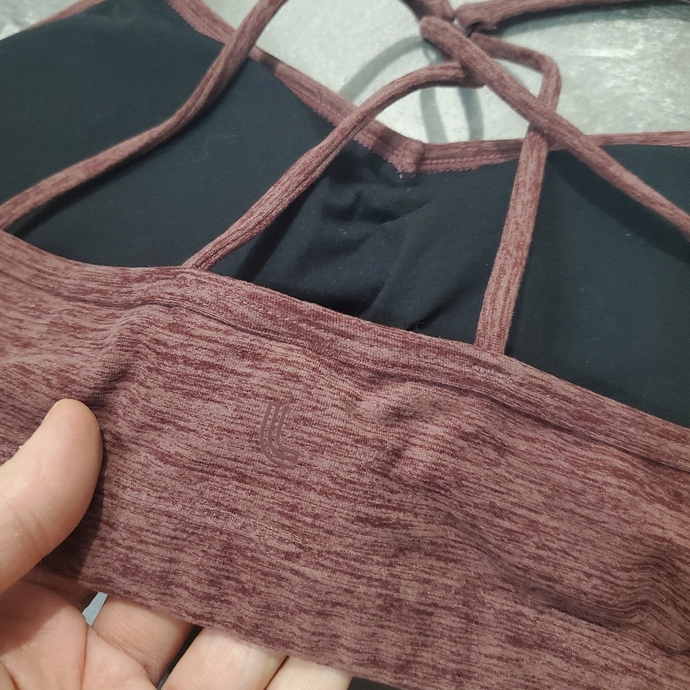 Lole "Half Moon" Women's Strappy Back Sport Bra. Pads. Heathered Burgundy. M. - Picture 5 of 8